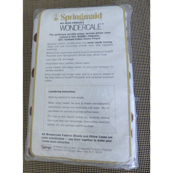NOS Springmaid Standard Vintage Pillowcases Brown Polka Dot White Pillow in Pkg - Picture 3 of 4